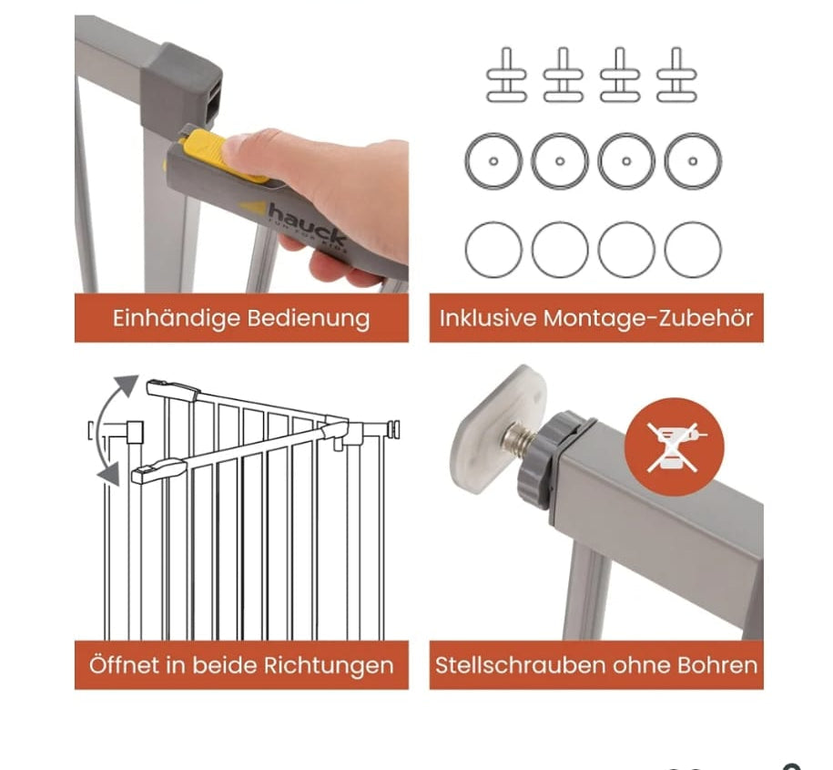 hauck Stop N Safe 2, Silber – Schutzgitter Treppe und Tür 84–89 cm,Türschutzgitter, B-WARE