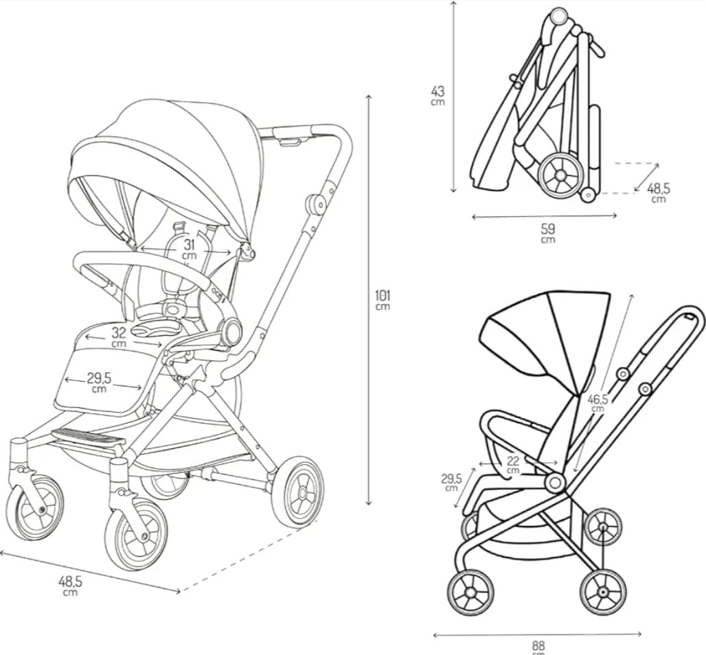 MoMi Kinderwagen ADELLE ab 6. Monat (bis 22 kg), klappbarer Buggy mit 360°-Sitz, B-WARE