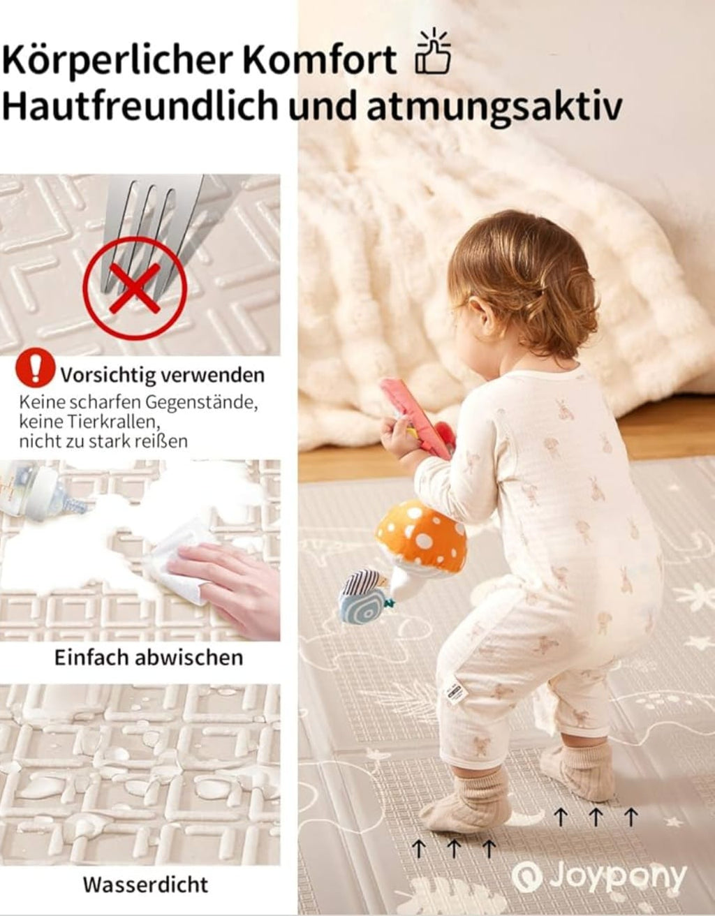 Joypony Krabbelmatte Baby Faltbar, 120 x 120 x 1cm Spielmatte Kinder,Krabbeldecke, B-WARE
