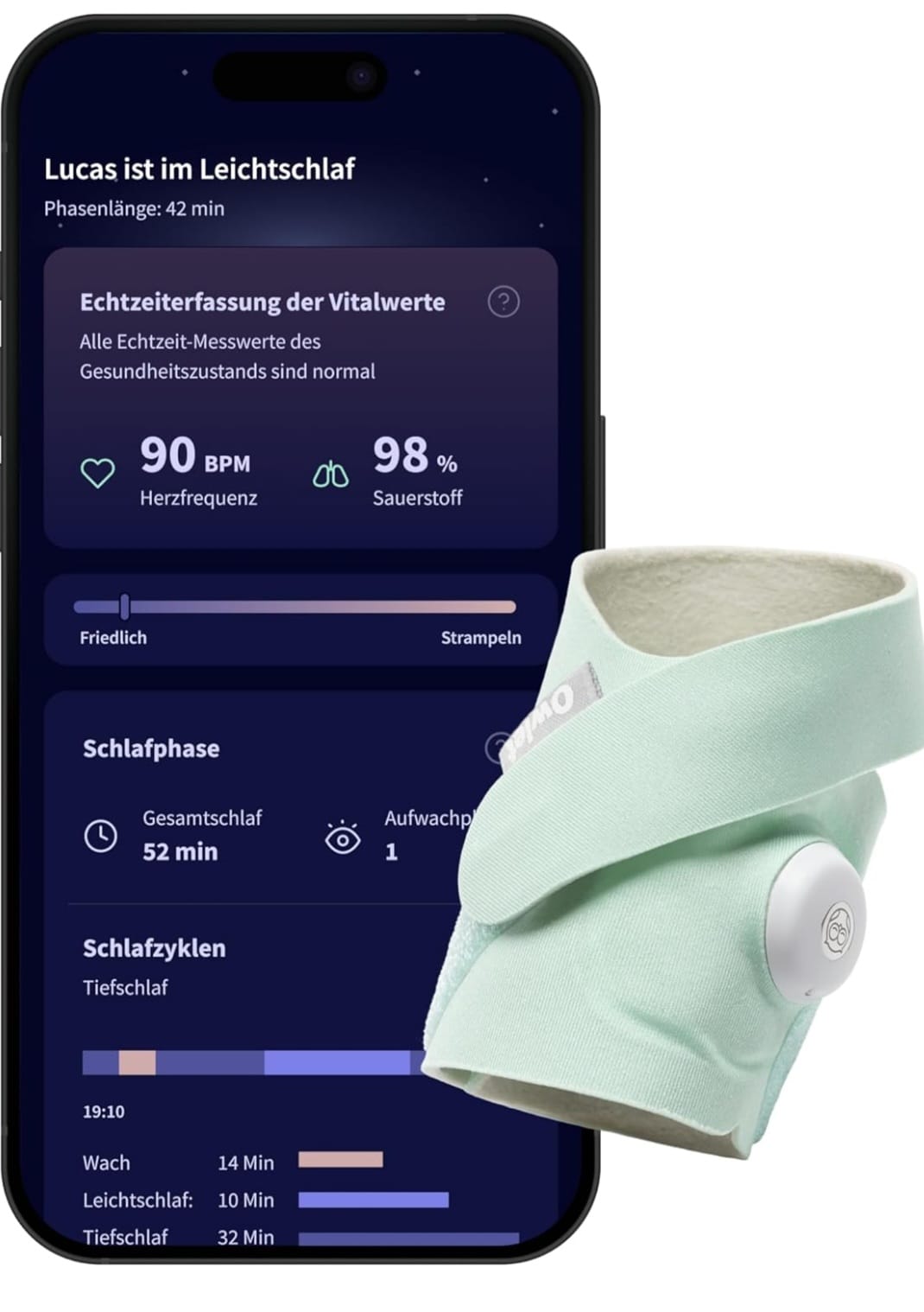 Owlet Dream Sock – Smarte Babyüberwachung mit App, Mint,B-WARE
