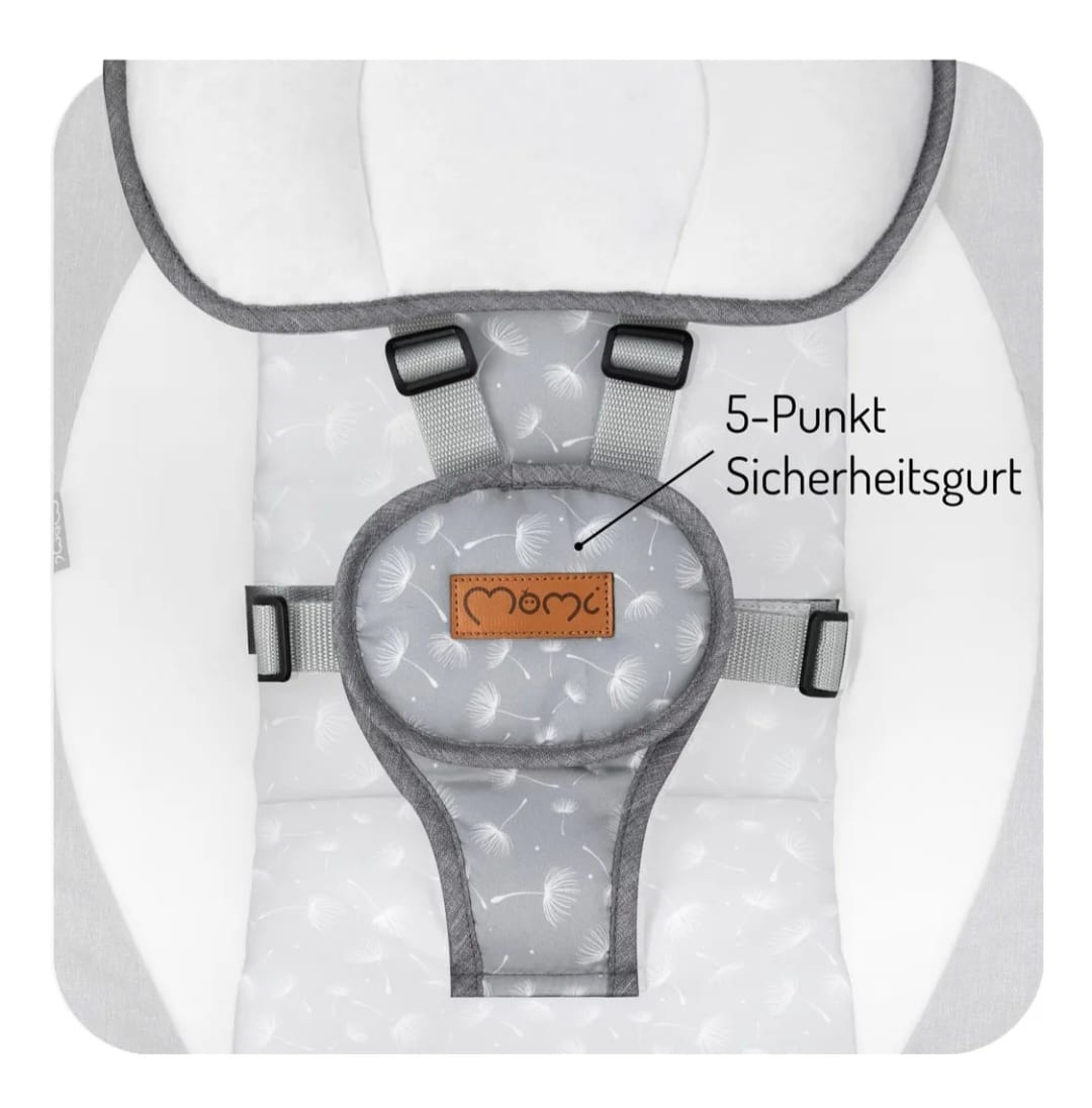 MoMi KENANI – Elektrische Babywippe mit Bluetooth, Fernbedienung & Musik, 5 Stufen – inkl. Moskitonetz – Dunkelgrau, B-WARE
