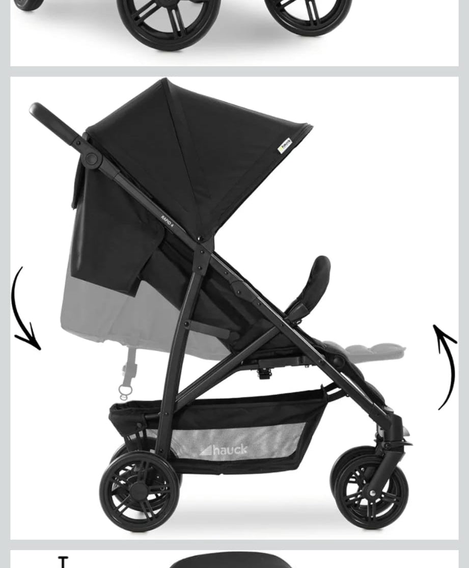 hauck Rapid 4, Schwarz - Kinderbuggy mit Liegefunktion für Babys ab Geburt bis 22 kg, B-WARE