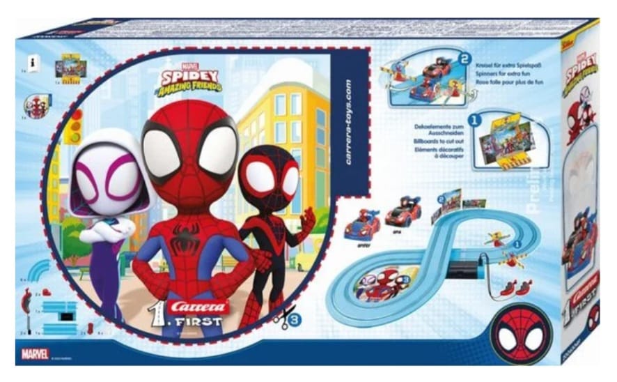Carrera First - 20063049
Spidey - It's Spidey Time! 2,4m  Rennstrecken-Set, 2 ferngesteuerte Fahrzeuge, B-WARE