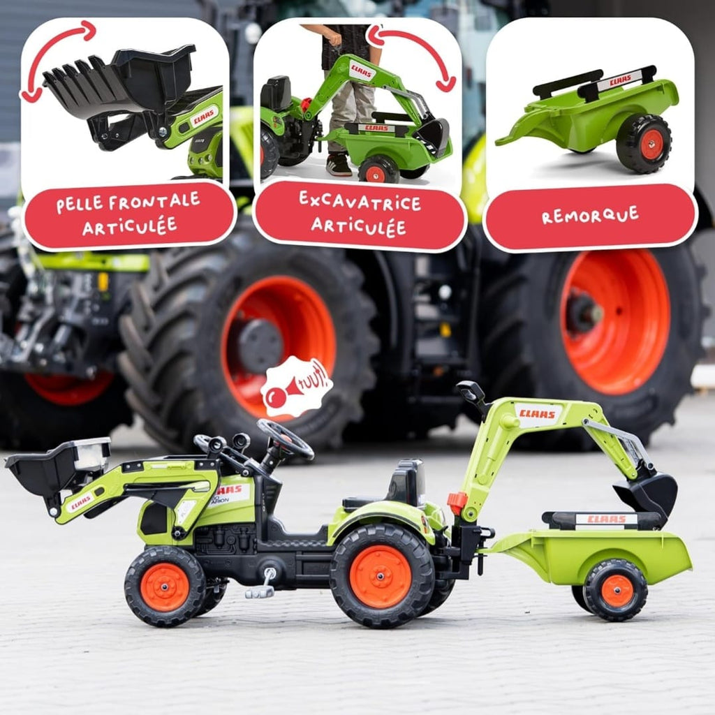 Falk Claas Kinder-Baggerlader mit beweglichem Baggerarm & Anhänger, B-WARE