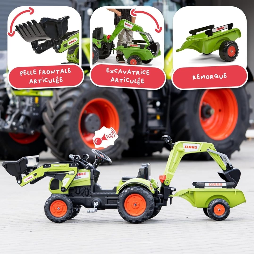 Falk Claas Kinder-Baggerlader mit beweglichem Baggerarm & Anhänger, B-WARE