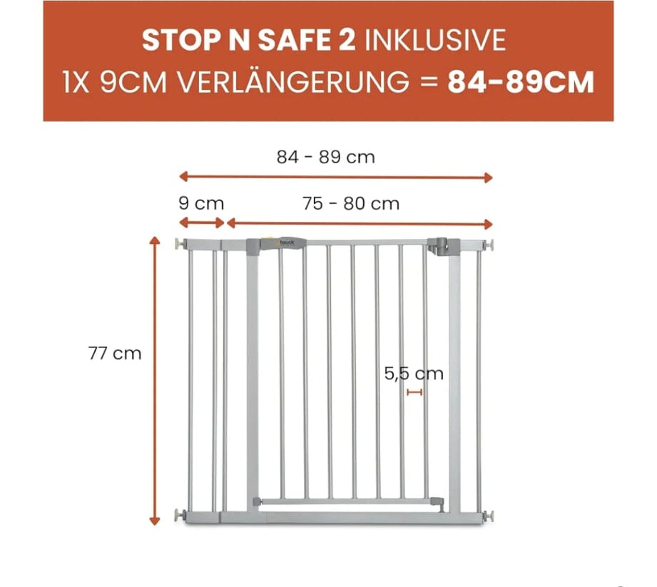 hauck Stop N Safe 2, Silber – Schutzgitter Treppe und Tür 84–89 cm,Türschutzgitter, B-WARE