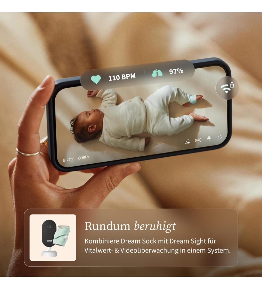 Owlet Dream Sock – Smarte Babyüberwachung mit App, Mint,B-WARE