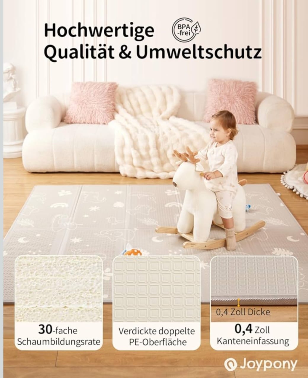 Joypony Krabbelmatte Baby Faltbar, 120 x 120 x 1cm Spielmatte Kinder,Krabbeldecke, B-WARE