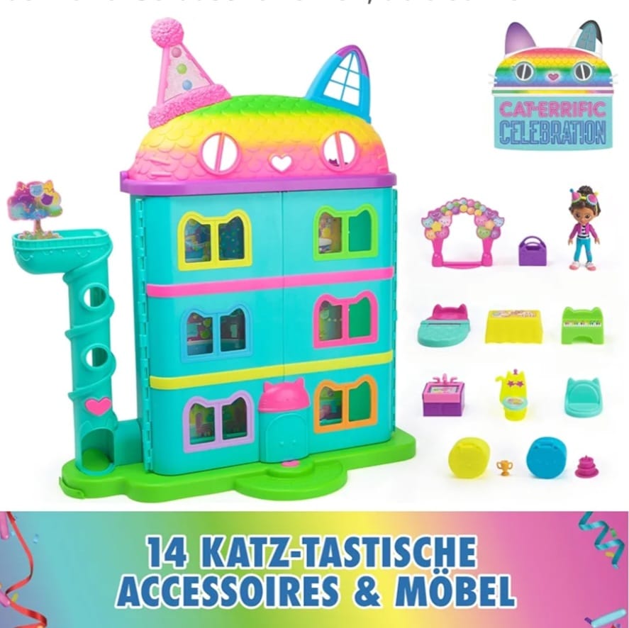 DREAMWORKS GABBY'S DOLLHOUSE - 14-teiliges Purrfect Party Puppenhaus , B-WARE