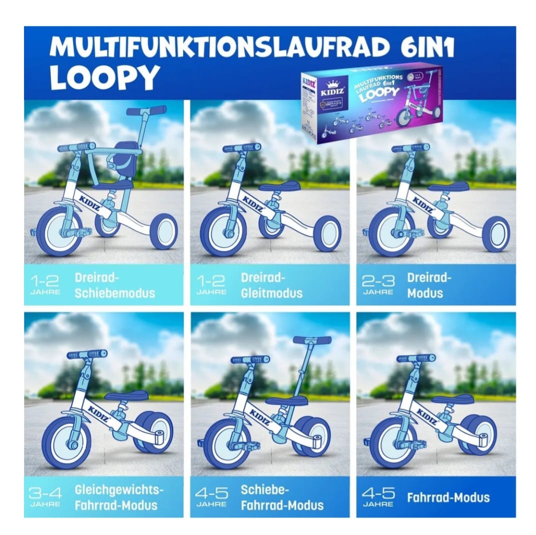 KIDIZ  Laufrad 6in1 Dreirad,Laufräder,Lauffahrrad, Kinderdreirad, B-WARE