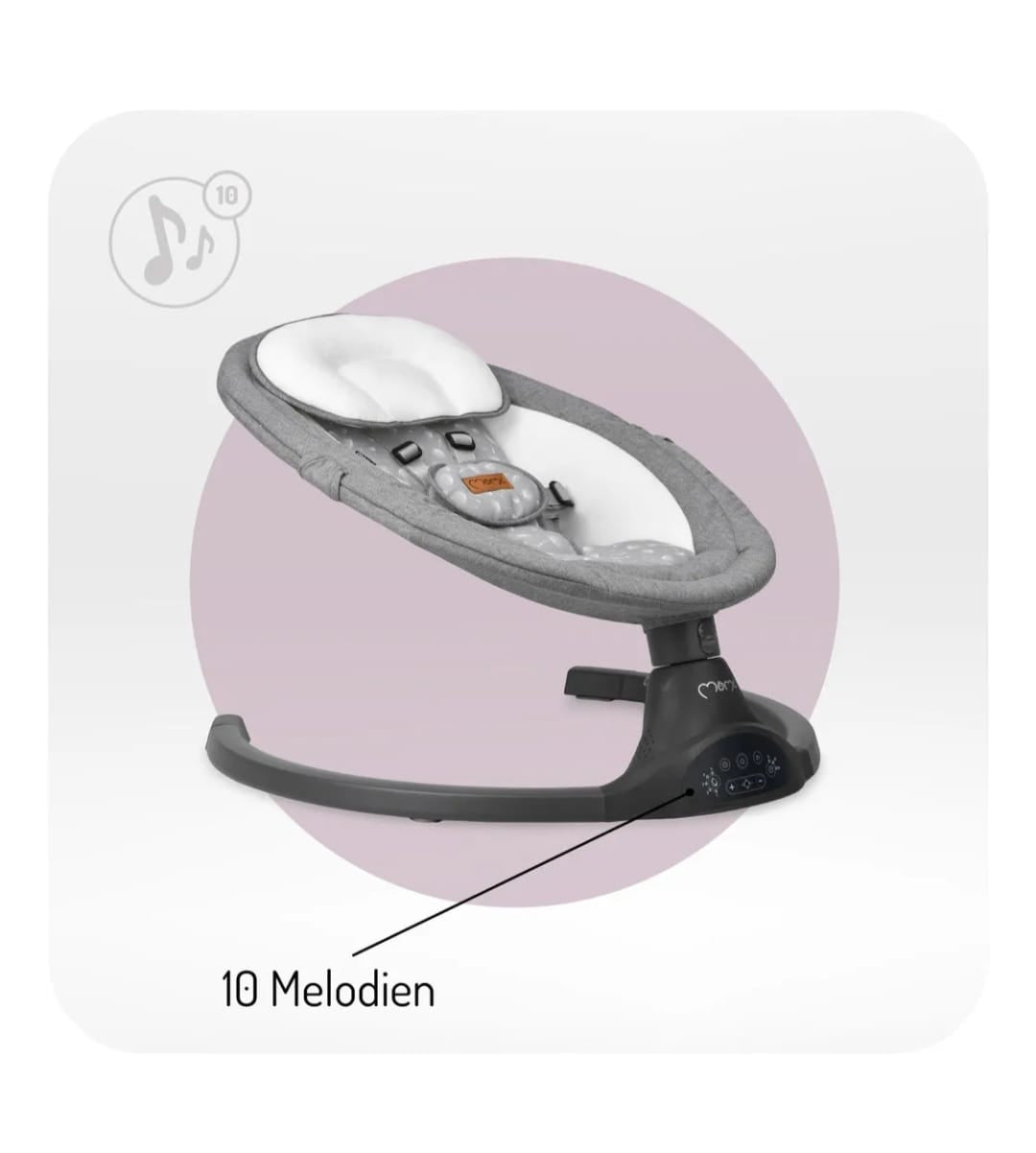 MoMi KENANI – Elektrische Babywippe mit Bluetooth, Fernbedienung & Musik, 5 Stufen – inkl. Moskitonetz – Dunkelgrau, B-WARE