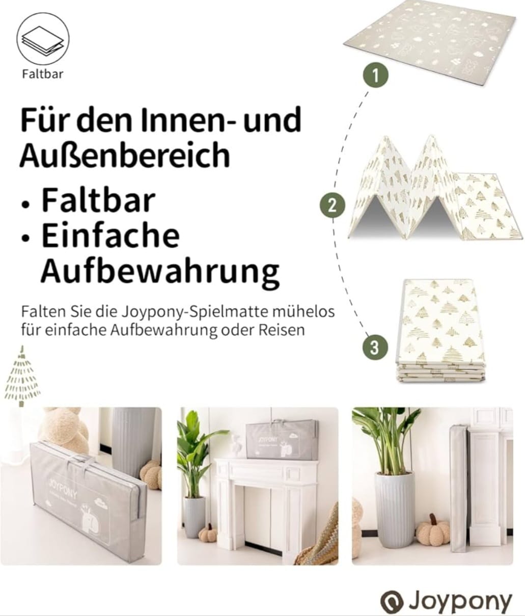 Joypony Krabbelmatte Baby Faltbar, 120 x 120 x 1cm Spielmatte Kinder,Krabbeldecke, B-WARE
