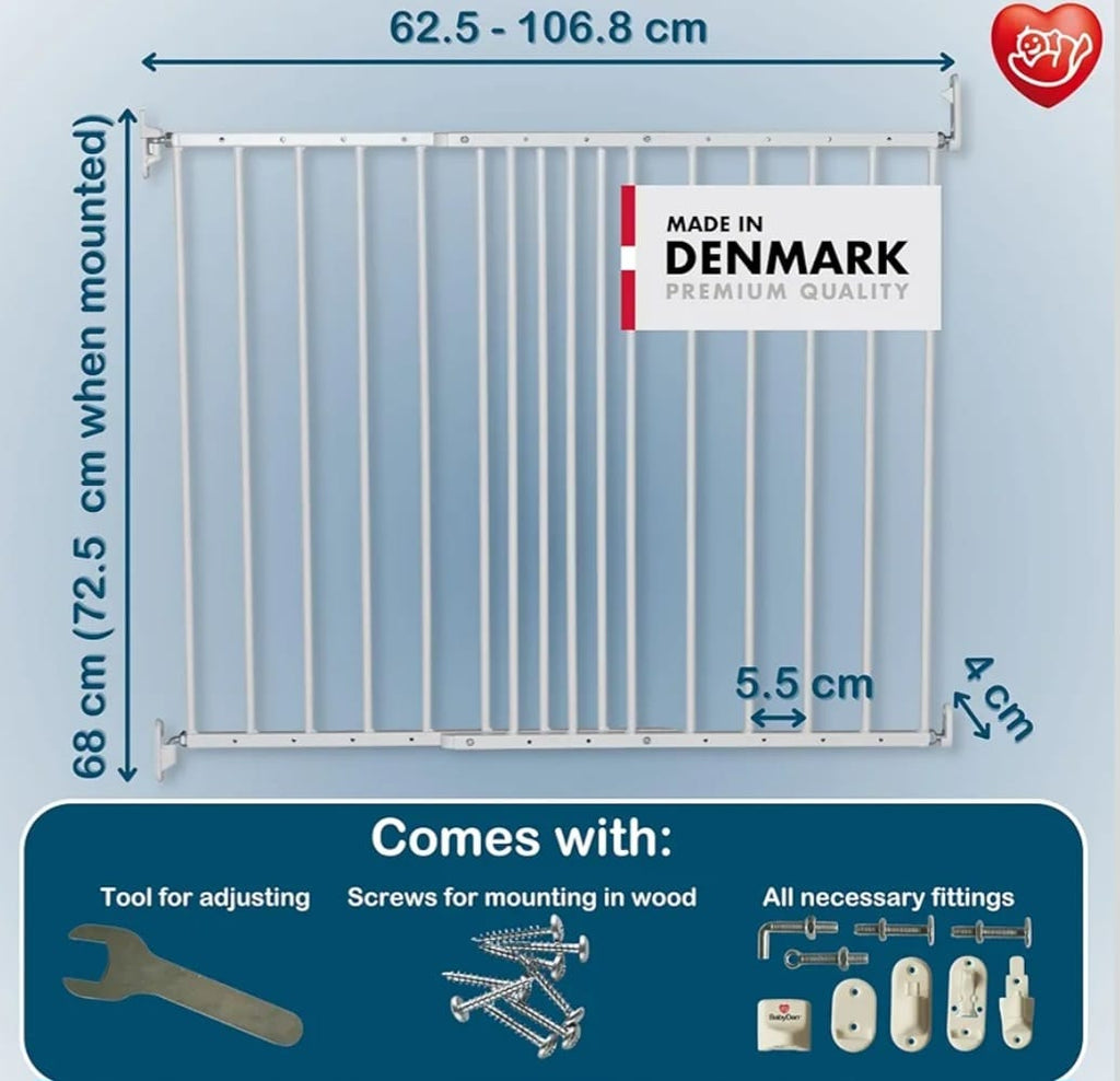 BabyDan Copenhagen, 62,5-106,8 cm, Verlängerbares Treppenschutzgitter/Babygitter/Sicherheitsgitter, Metall, Weiß, B-WARE