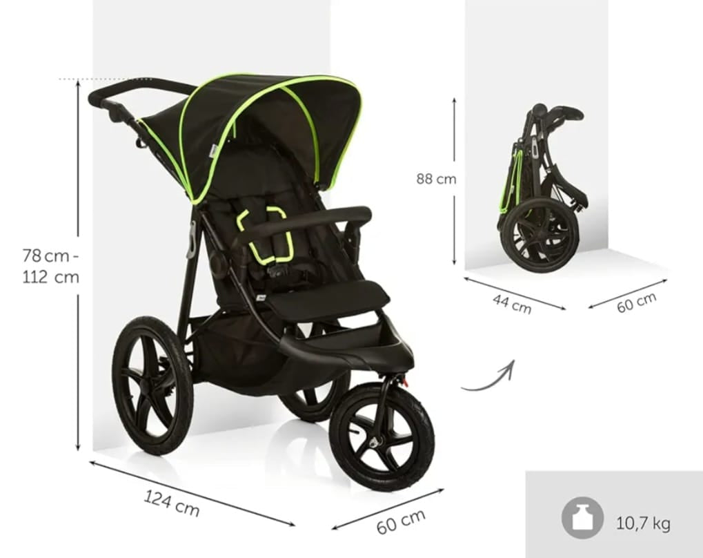 hauck Runner, Black / Neon Yellow - Robuster Dreirad Buggy mit XL Lufträdern,B-WARE