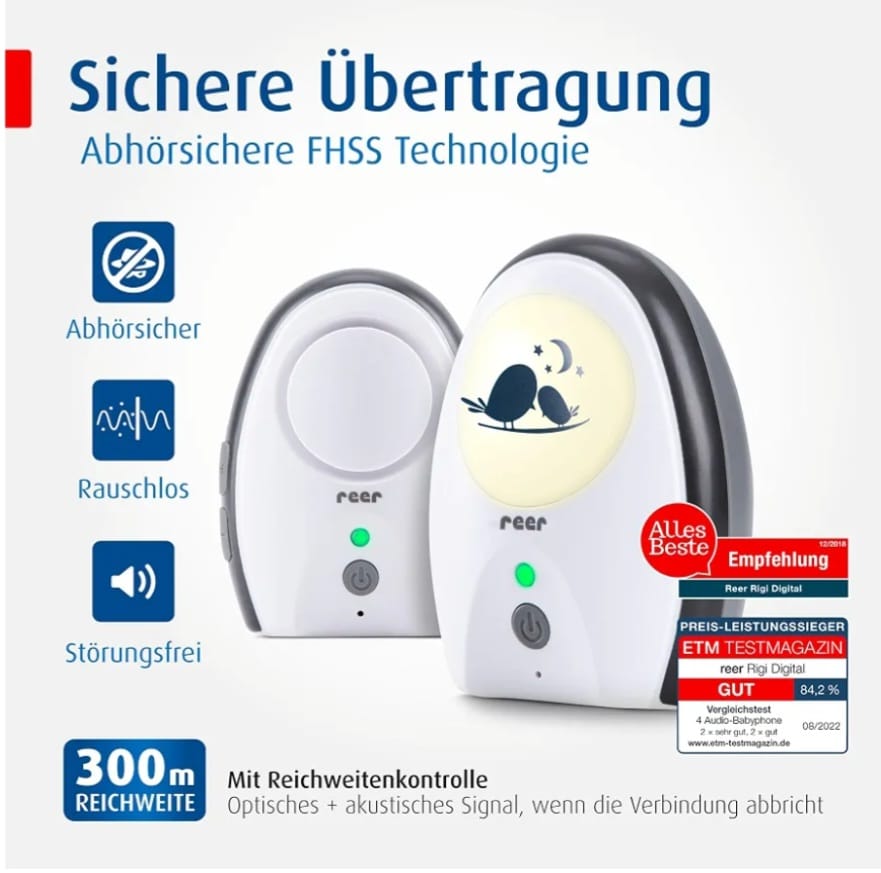 reer Rigi Babyphone, Babyfon mit Gegensprechen, 300 m Reichweite, Weiß, B-WARE, Neuwertig