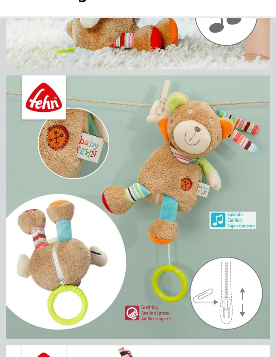Fehn Mini,Spieluhr Teddy, Kuscheltier mit integriertem Spielwerk,B-WARE