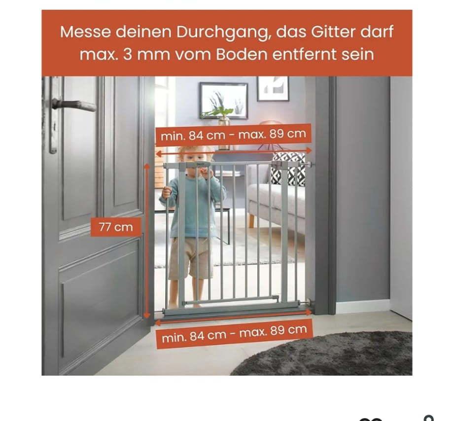 hauck Stop N Safe 2, Silber – Schutzgitter Treppe und Tür 84–89 cm,Türschutzgitter, B-WARE