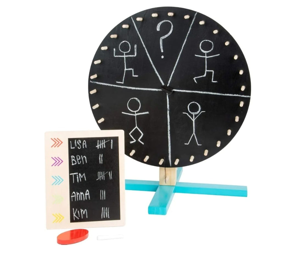 small foot Glücksrad Active aus Holz, mit wendbarer Drehscheibe und kleiner Tafel, B-WARE