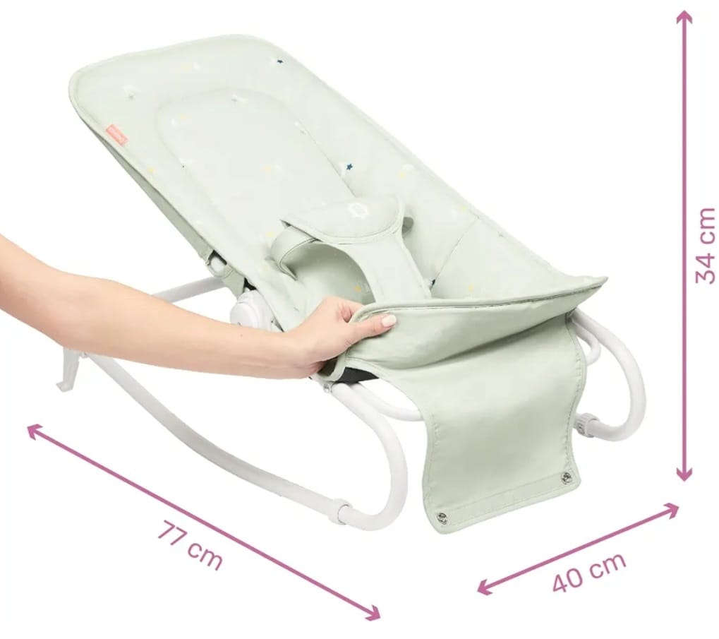 Badabulle Babywippe faltbar Lichen - Verstellbare Rückenlehne - 3-Punkt-Sicherheitsgurt - Abnehmbarer Spielbogen,B-WARE