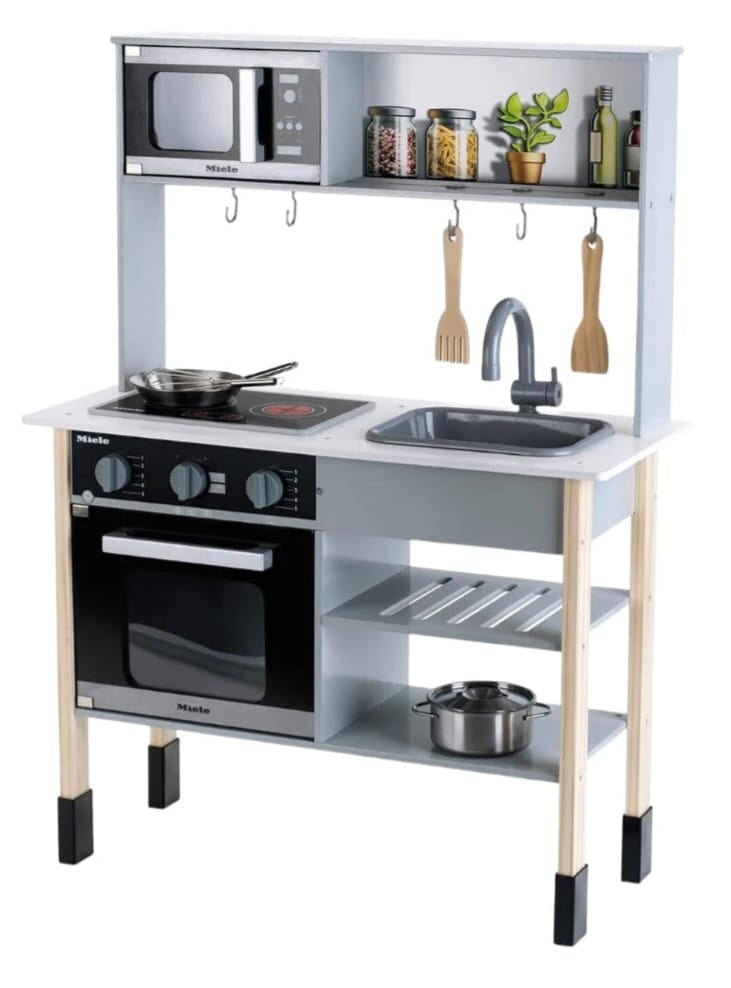 Theo Klein 7199 Miele Küche | Höhenverstellbare Holzküche inkl. Kochfeld mit Sound- und Licht, B-WARE